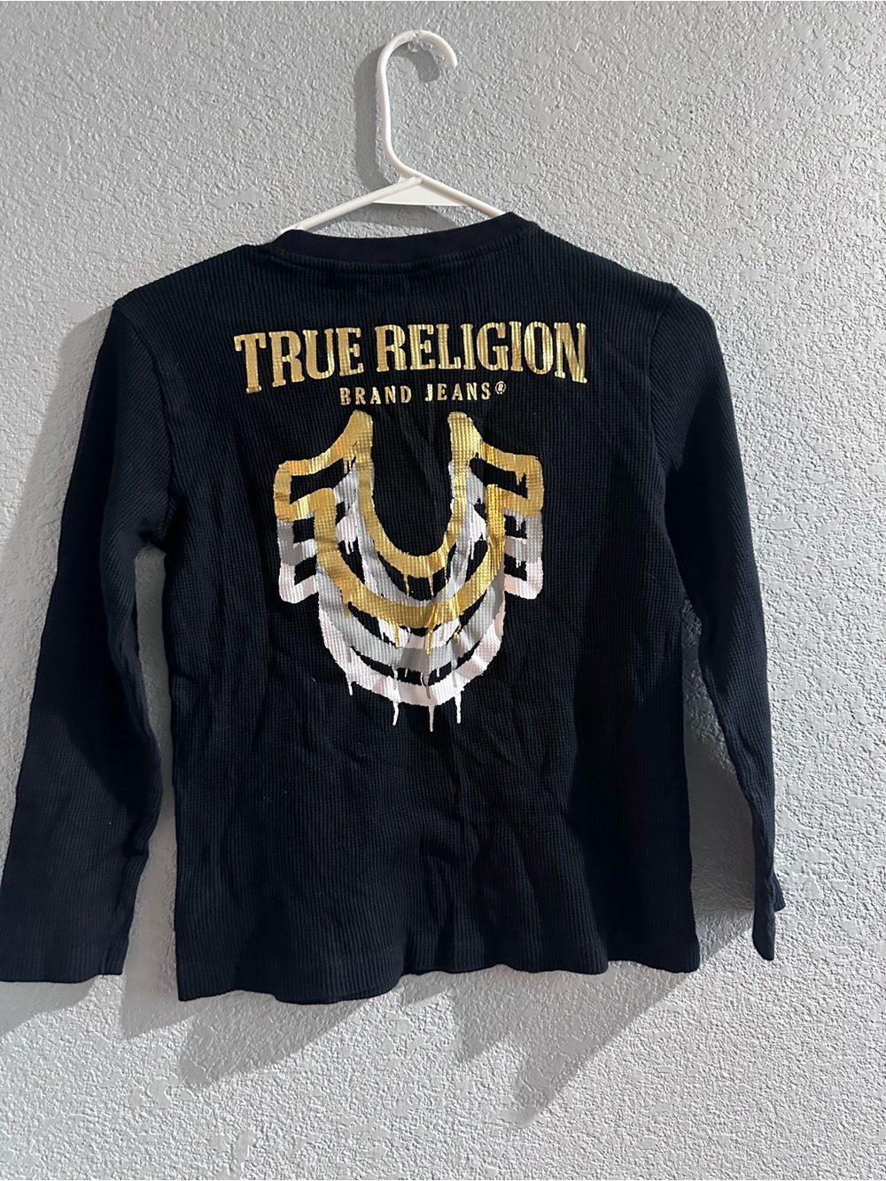 True Religion Kids Black Long-Sleeve Top with Gold & White Logo